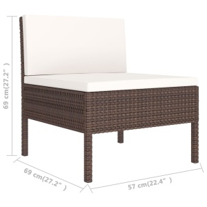 Set mobilier de grădină cu perne, 3 piese, maro, poliratan - Img 5
