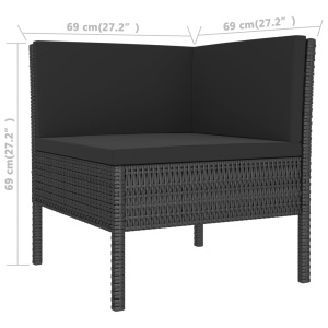 Set mobilier de grădină cu perne, 3 piese, negru, poliratan - Img 5