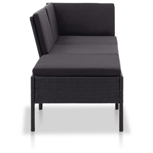 Set mobilier de grădină cu perne, 3 piese, negru, poliratan - Img 4