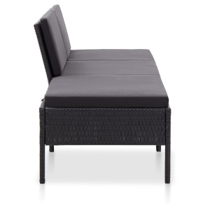 Set mobilier de grădină cu perne, 3 piese, negru, poliratan - Img 3