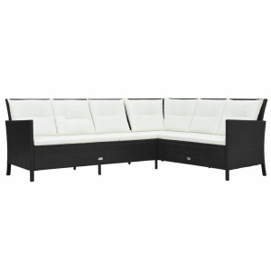 Set mobilier de grădină cu perne, 3 piese, negru, poliratan - Img 2