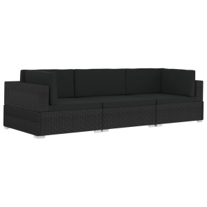 Set mobilier de grădină cu perne, 3 piese, negru, poliratan - Img 2