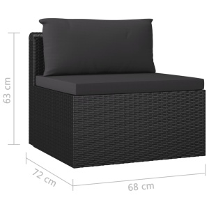 Set mobilier de grădină cu perne, 3 piese, negru, poliratan - Img 9