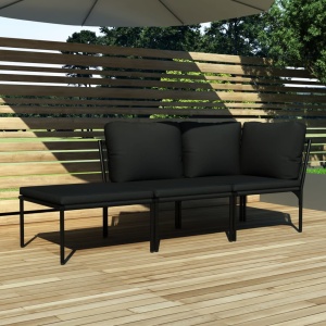 Set mobilier de grădină cu perne, 3 piese, negru, PVC