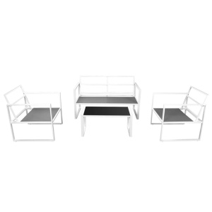 Set mobilier de grădină cu perne, 4 piese, alb, oțel - Img 4