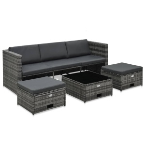 Set mobilier de grădină cu perne, 4 piese, gri, poliratan