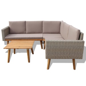 Set mobilier de grădină cu perne, 4 piese, gri, poliratan - Img 3