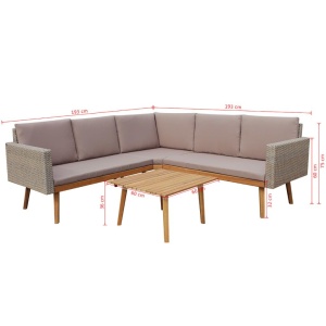 Set mobilier de grădină cu perne, 4 piese, gri, poliratan - Img 7