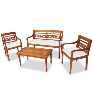 Set mobilier de grădină cu perne, 4 piese, lemn masiv de tec