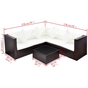 Set mobilier de grădină cu perne, 4 piese, maro, poliratan - Img 4