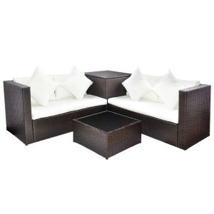 Set mobilier de grădină cu perne, 4 piese, maro, poliratan - Img 2