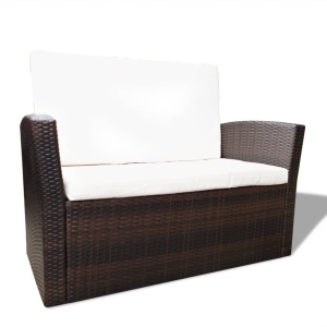 Set mobilier de grădină cu perne, 4 piese, maro, poliratan - Img 4