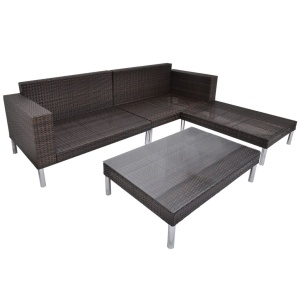 Set mobilier de grădină cu perne, 4 piese, maro, poliratan - Img 7