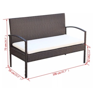 Set mobilier de grădină cu perne, 4 piese, maro, poliratan - Img 6