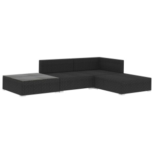 Set mobilier de grădină cu perne, 4 piese, negru, poliratan - Img 3