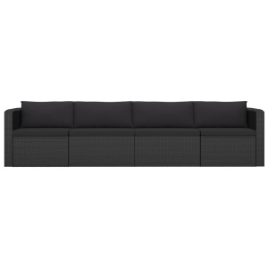 Set mobilier de grădină cu perne, 4 piese, negru, poliratan - Img 3