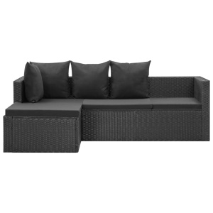 Set mobilier de grădină cu perne, 4 piese, negru, poliratan - Img 4