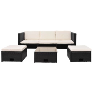 Set mobilier de grădină cu perne, 4 piese, negru, poliratan - Img 4