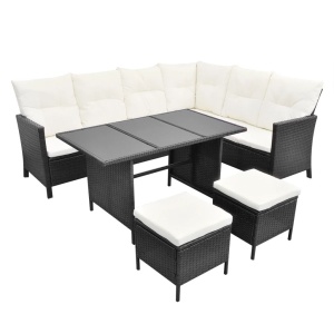 Set mobilier de grădină cu perne, 4 piese, negru, poliratan - Img 2