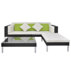 Set mobilier de grădină cu perne, 4 piese, negru, poliratan - Img 3
