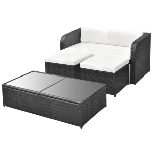 Set mobilier de grădină cu perne, 4 piese, negru, poliratan - Img 4