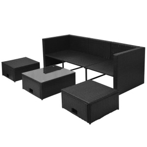 Set mobilier de grădină cu perne, 4 piese, negru, poliratan - Img 5