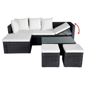 Set mobilier de grădină cu perne, 4 piese, negru, poliratan - Img 5