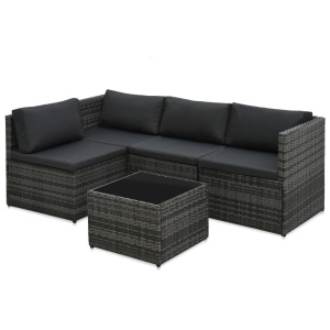 Set mobilier de grădină cu perne, 5 piese, gri, poliratan - Img 3