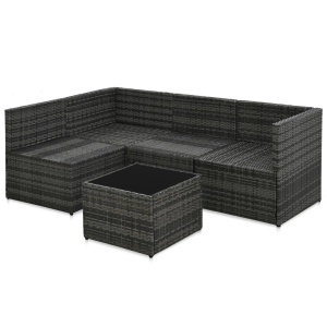 Set mobilier de grădină cu perne, 5 piese, gri, poliratan - Img 8