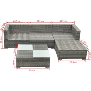 Set mobilier de grădină cu perne, 5 piese, gri, poliratan - Img 6