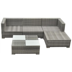 Set mobilier de grădină cu perne, 5 piese, gri, poliratan - Img 7