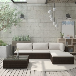 Set mobilier de grădină cu perne, 5 piese, maro, poliratan
