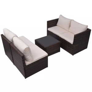 Set mobilier de grădină cu perne, 5 piese, maro, poliratan - Img 8