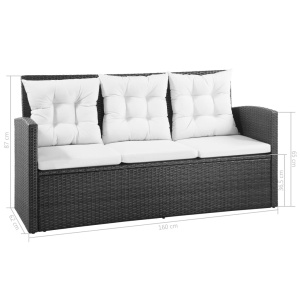 Set mobilier de grădină cu perne, 5 piese, negru, poliratan - Img 11