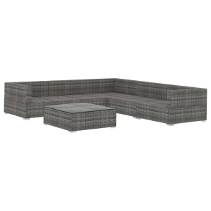 Set mobilier de grădină cu perne, 6 piese, gri, poliratan - Img 3