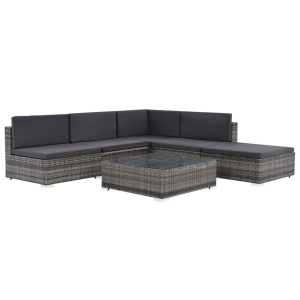 Set mobilier de grădină cu perne, 6 piese, gri, poliratan