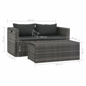 Set mobilier de grădină cu perne, 6 piese, gri, poliratan - Img 10