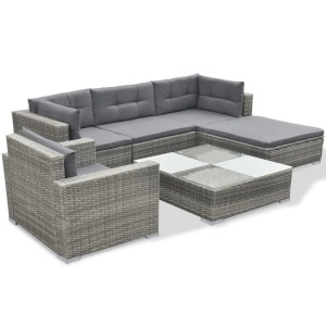 Set mobilier de grădină cu perne, 6 piese, gri, poliratan - Img 3