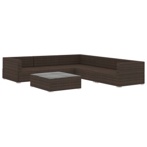 Set mobilier de grădină cu perne, 6 piese, maro, poliratan - Img 3