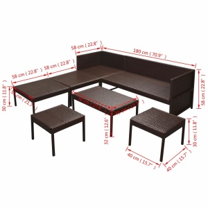 Set mobilier de grădină cu perne, 6 piese, maro, poliratan - Img 9