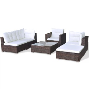 Set mobilier de grădină cu perne, 6 piese, maro, poliratan - Img 8