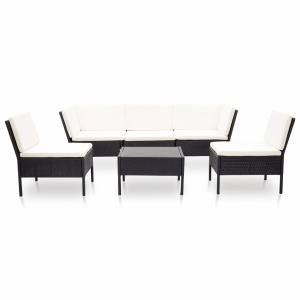 Set mobilier de grădină cu perne, 6 piese, negru, poliratan - Img 2