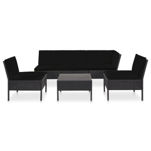 Set mobilier de grădină cu perne, 6 piese, negru, poliratan - Img 2