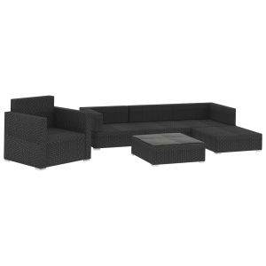 Set mobilier de grădină cu perne, 6 piese, negru, poliratan - Img 3
