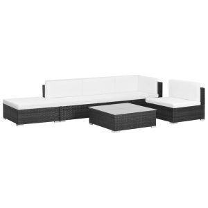 Set mobilier de grădină cu perne, 6 piese, negru, poliratan - Img 2