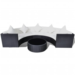 Set mobilier de grădină cu perne, 6 piese, negru, poliratan - Img 2