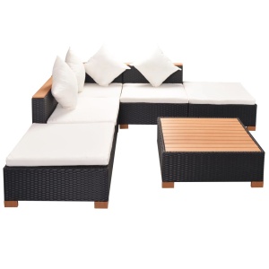 Set mobilier de grădină cu perne, 6 piese, negru, poliratan - Img 3