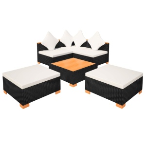 Set mobilier de grădină cu perne, 6 piese, negru, poliratan - Img 8