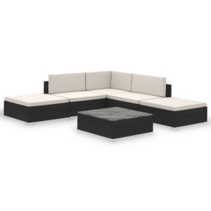 Set mobilier de grădină cu perne, 6 piese, negru, poliratan - Img 2
