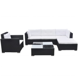 Set mobilier de grădină cu perne, 6 piese, negru, poliratan - Img 2